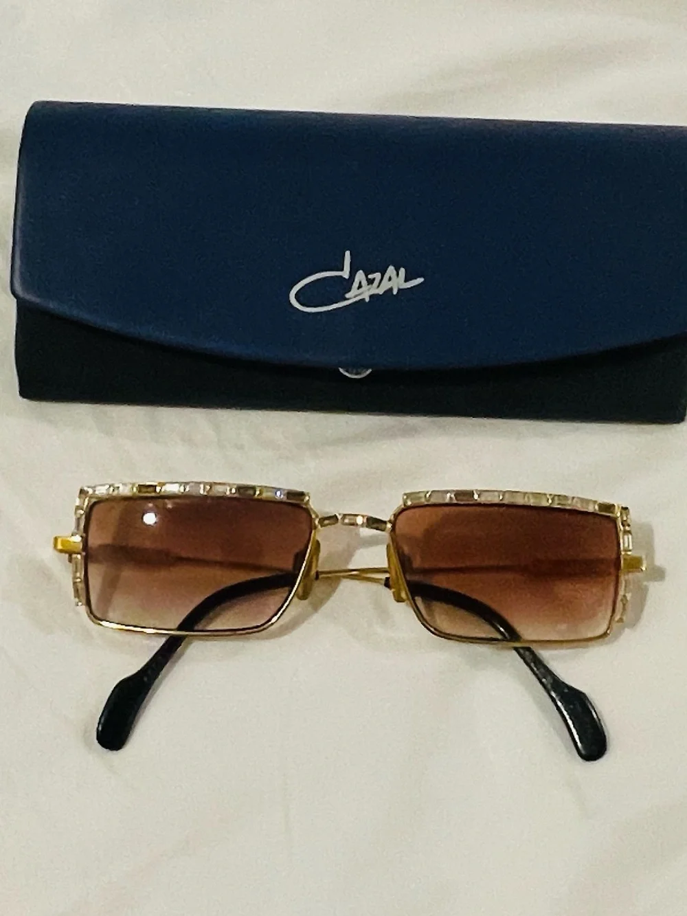 Vintage Cazal 1069 Gold Crystal Rhinestone Eyeglasses Frames + Case